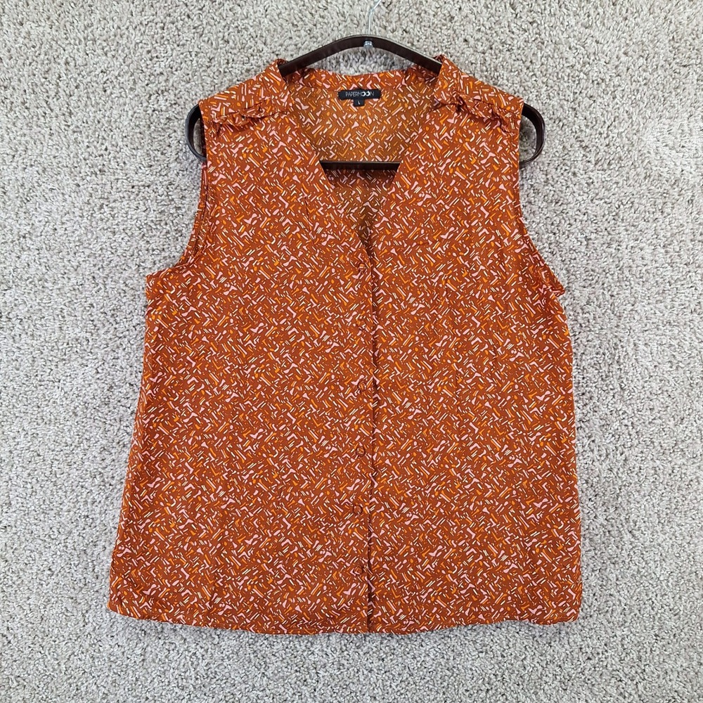 Papermoon Top Women Large Orange PT8336 Sleeveless Blouse Boho Career